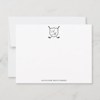 Elegante schwarze Golf-Monogramm-Wappen-Flat-Notiz Mitteilungskarte