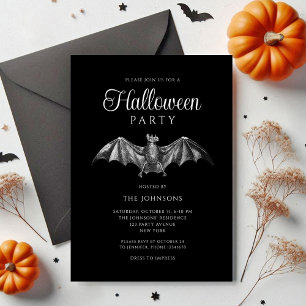 Elegante schwarze gothische Fledermaus-Halloweenpa Einladung