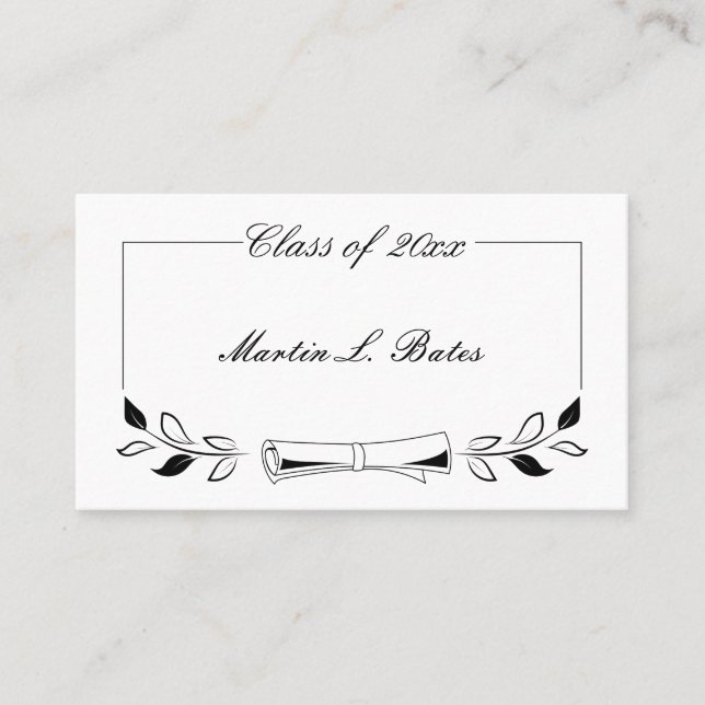 Elegante Schwarze Graduate Name Cards einfügen Telefonnummerkarte (Vorderseite)