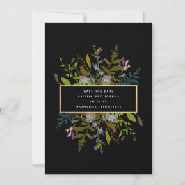 Elegante Schwarze Hintergrundhochzeit mit Wasserfa Save The Date