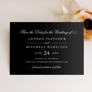 Elegante schwarze Hochzeit in Schreibschrift Save The Date