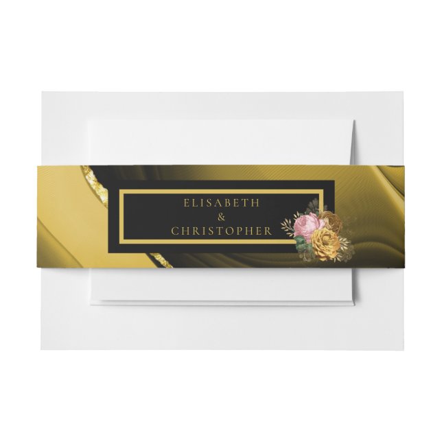 Elegante Schwarze Hochzeit mit Floral Einladungsbanderole (Vorderseite Beispiel)