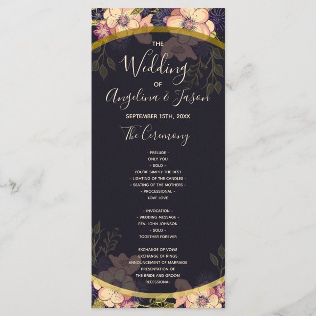 Elegante schwarze Hochzeit Programm (Vorderseite)