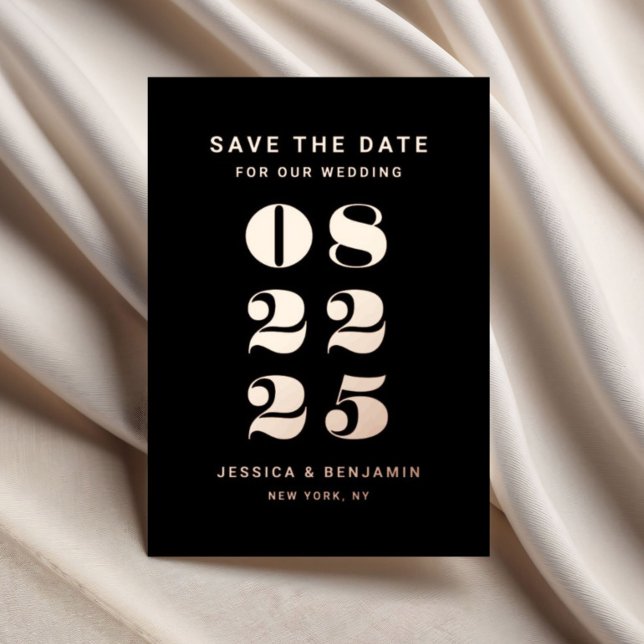 Elegante Schwarze Hochzeit Speichern Sie das Datum Folieneinladung (Elegant Black Wedding Save The Date Rose Gold Foil Invitation)