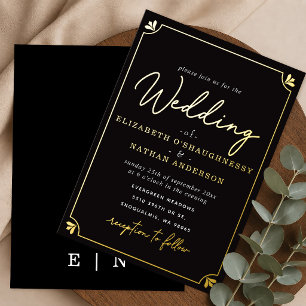 Elegante schwarze Hochzeitseinladung im Skript-Sti Folieneinladung