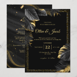 Elegante schwarze Hochzeitseinladung mit Gold-Kall Einladung