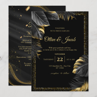 Elegante schwarze Hochzeitseinladung mit Gold-Kall Einladung