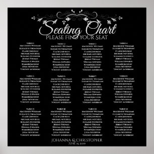 Elegante schwarze Hochzeitstisch- Sitzordnung für  Poster