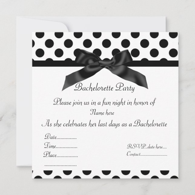 ELEGANTE SCHWARZE JUNGGESELINNEN-ABSCHIED-EINLADUN EINLADUNG (Vorderseite)
