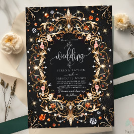 Elegante Schwarze Juwelen dekoriert Hochzeit Einladung