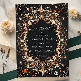 Elegante Schwarze Juwelen Save the Date dekoriert Einladung