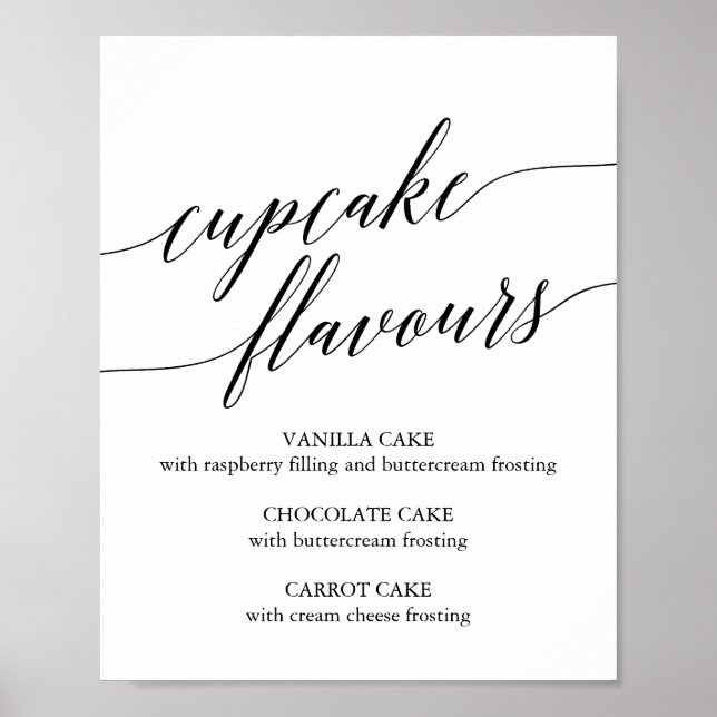 Elegante Schwarze Kalligrafie Cupcake Flavors Zeic Poster (Vorne)