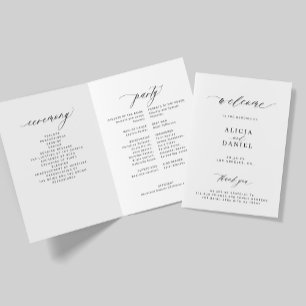 Elegante schwarze Kalligrafie gefaltete Hochzeitsf Programm