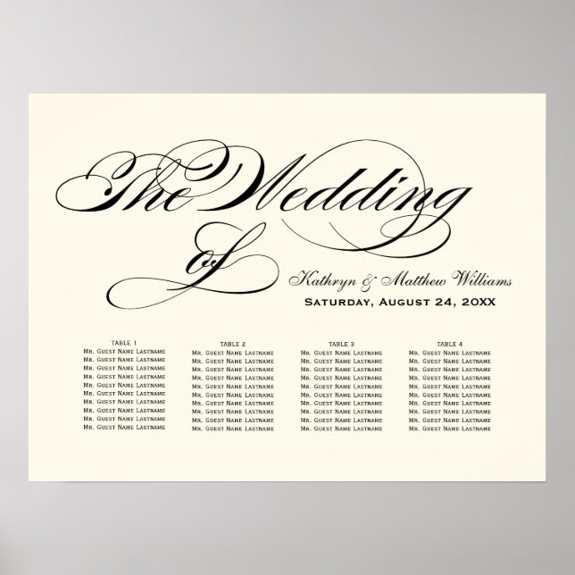 Elegante schwarze Kalligrafie-Hochzeitssattelkarte Poster (Vorne)