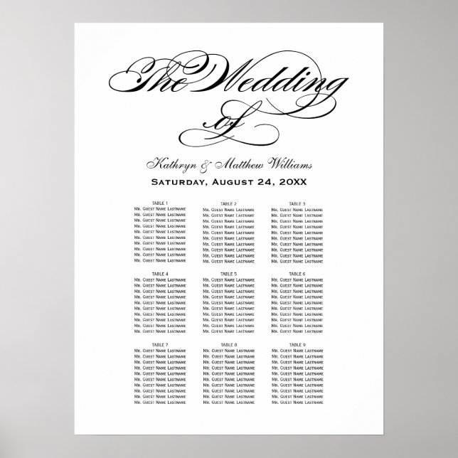 Elegante schwarze Kalligrafie-Hochzeitssattelkarte Poster (Vorne)