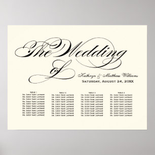 Elegante schwarze Kalligrafie-Hochzeitssitzplan Poster