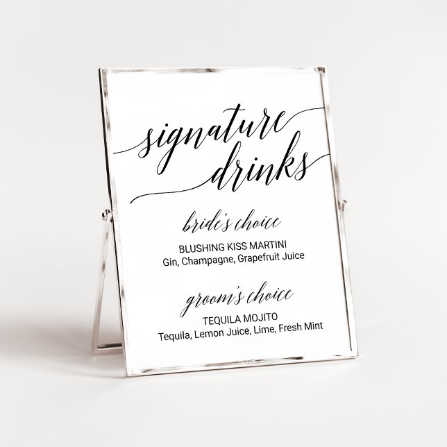 Elegante schwarze Kalligrafie Signature Drinks Zei Poster (Von Creator hochgeladen)