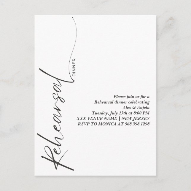 Elegante Schwarze Kalligrafie Weiße Minimale Probe Postkarte (Vorderseite)