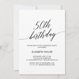Elegante Schwarze Kalligraphie 50. Geburtstag Einladung
