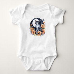 Elegante Schwarze Katze Blumenmoon Kunst, Dichtung Baby Strampler