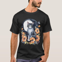 Elegante Schwarze Katze Blumenmoon Kunst, Dichtung