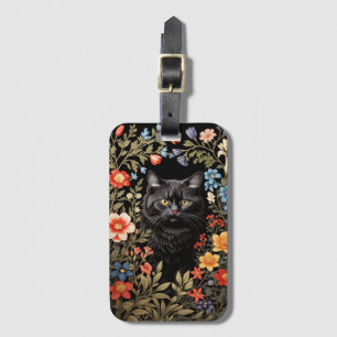 Elegante schwarze Katze bunte Blumenmuster Gepäckanhänger