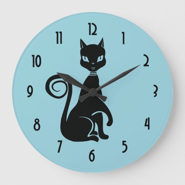 Elegante schwarze Katze Große Wanduhr (Vorderseite)