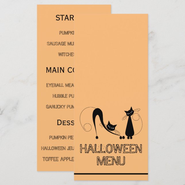 Elegante schwarze Katze, Halloween-Menü Menükarte (Vorne/Hinten)