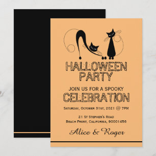 Elegante Schwarze Katze, Halloween-Party Einladung