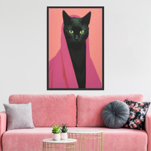 Elegante schwarze Katze in Rosa Leinwanddruck