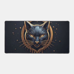 Elegante schwarze Katze mit goldenem Tröpfel-Effek Schreibtischunterlage