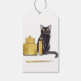 Elegante schwarze Katze mit goldenen Geschenken au Geschenkanhänger