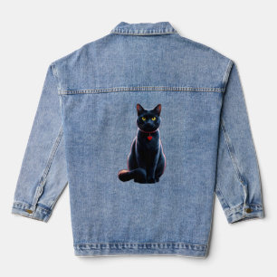 Elegante schwarze Katze mit Herzarm Jeansjacke