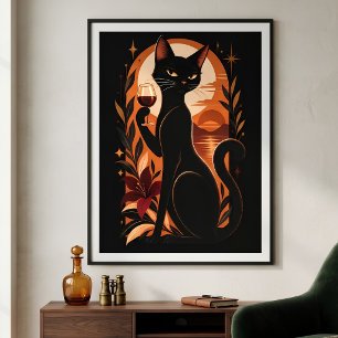 Elegante schwarze Katze Retro Art Deco Minimalist Poster