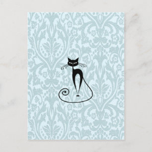Elegante schwarze Katzen-Damaskus-Vintage Postkarte