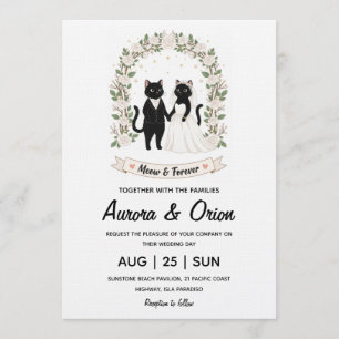 Elegante schwarze Katzen-Hochzeitseinladung Einladung