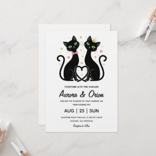 Elegante schwarze Katzen-Hochzeitseinladung Einladung