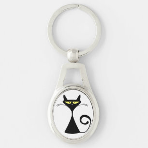 Elegante schwarze Katzen-Minimalist-Kunst Schlüsselanhänger
