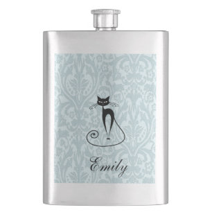 Elegante, schwarze Katzenmatte Flachmann