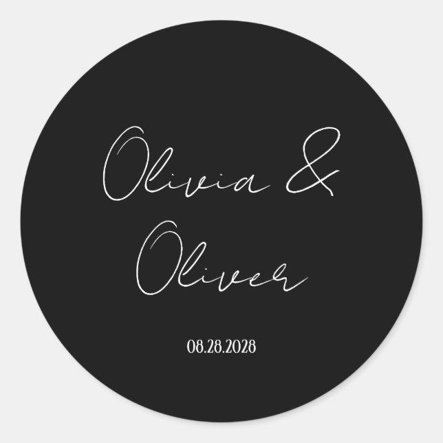 Elegante Schwarze Krawatte Hochzeit Runder Aufkleber (Vorderseite)