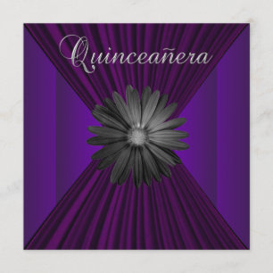 Elegante schwarze lila Gänseblümchen Quinceanera Einladung