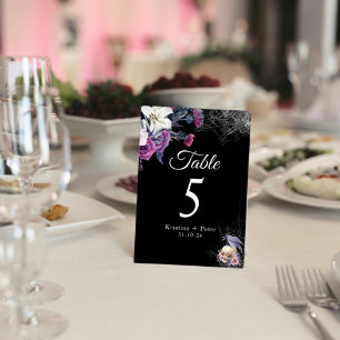 Elegante schwarze lila gotische florale Totenkopf- Tischnummer