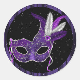Elegante schwarze lila Maskenball-Aufkleber Runder Aufkleber