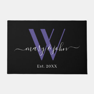 Elegante Schwarze Lila Monogram-Namen Script-Hochz Fußmatte