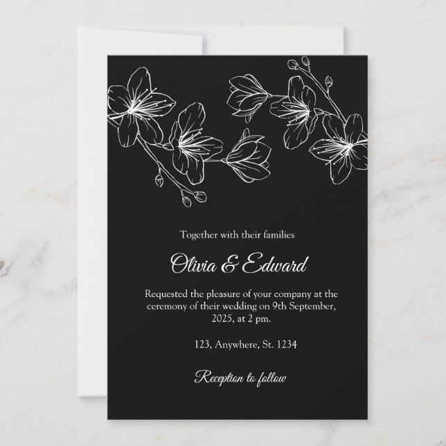 Elegante Schwarze Linie Kunst, Dichtung und Musik Einladung (Vorderseite)