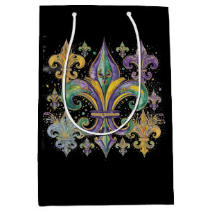 Elegante schwarze Mardi-Gras-Farben Mittlere Geschenktüte