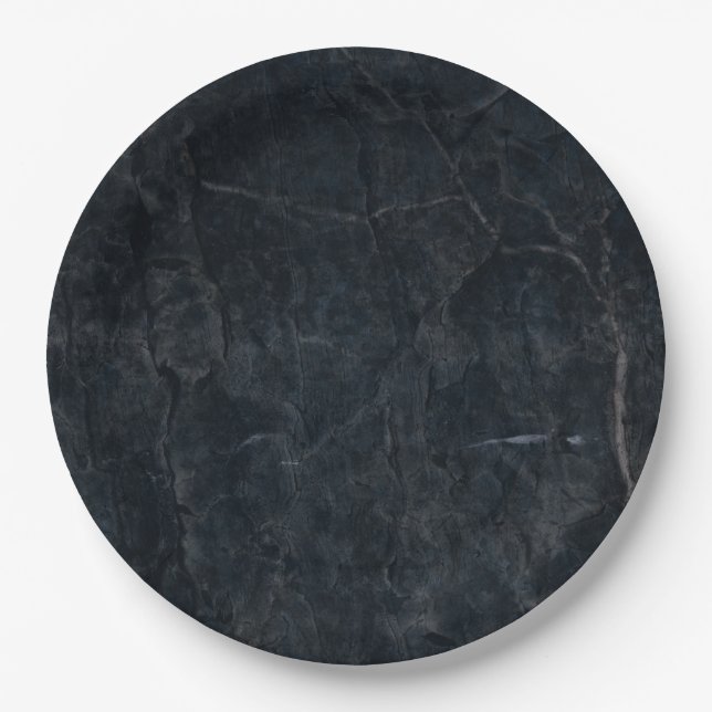 Elegante schwarze Marmorsteintextur Pappteller (Vorderseite)