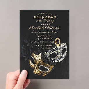 Elegante schwarze Maskerade, Masken-Sweet-Sixteen Acryleinladungen