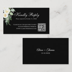 Elegante schwarze minimalistische florale Hochzeit Begleitkarte
