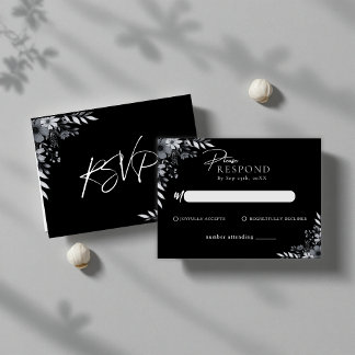 Elegante schwarze minimalistische florale Hochzeit Mitteilungskarte